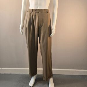Grant Thomas Khaki Brown Wool Dress Pants Mens Sz 36 x 29 Pleated Classic Cuff